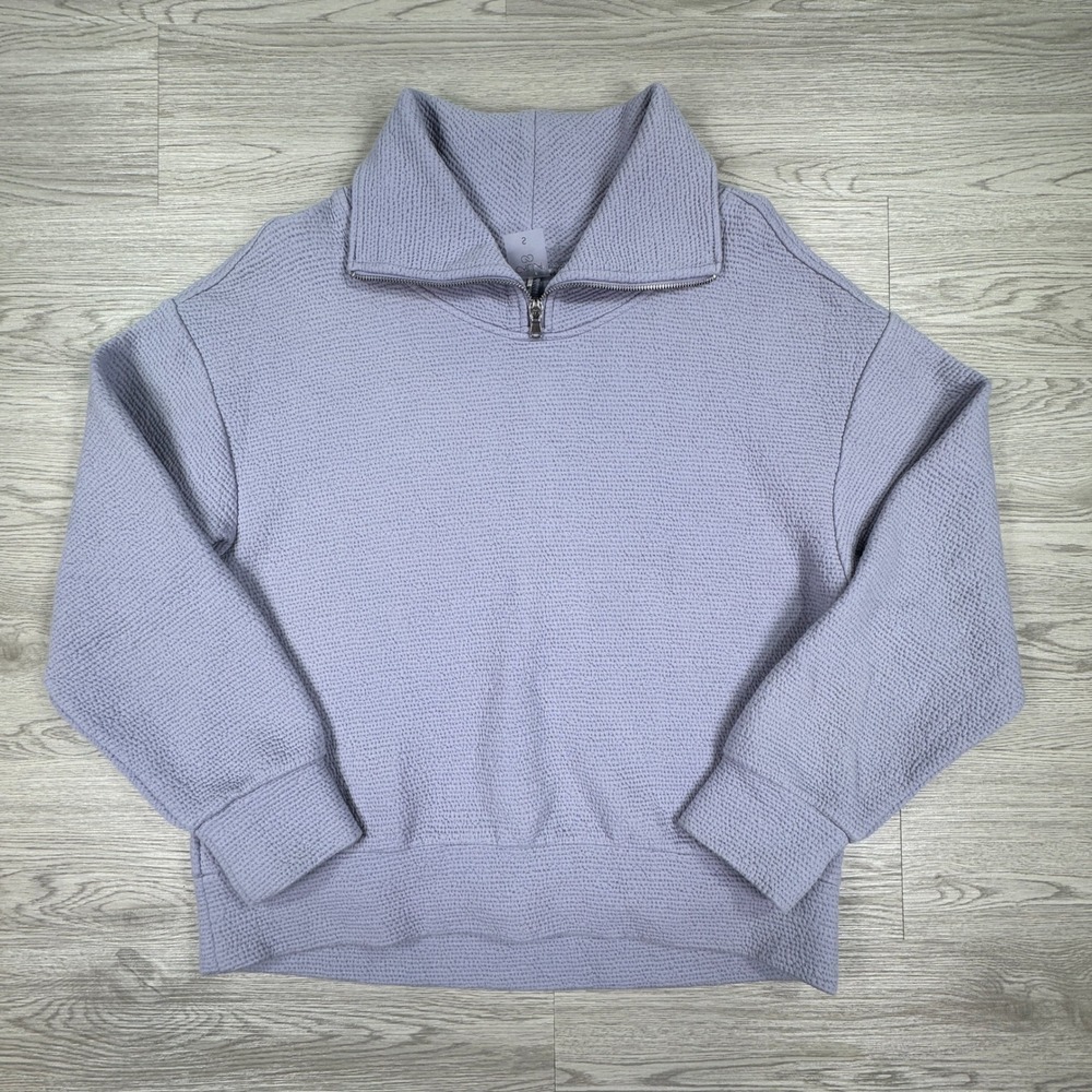 CALIA Women Pullover‎ Quarter Zip Textured Sweatshirt Lavender Purple Small Cozy